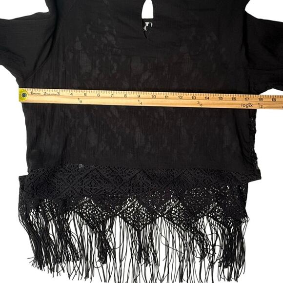 Free People Windows of Lace Black Fringe Sheer Top - Picture 4 of 7